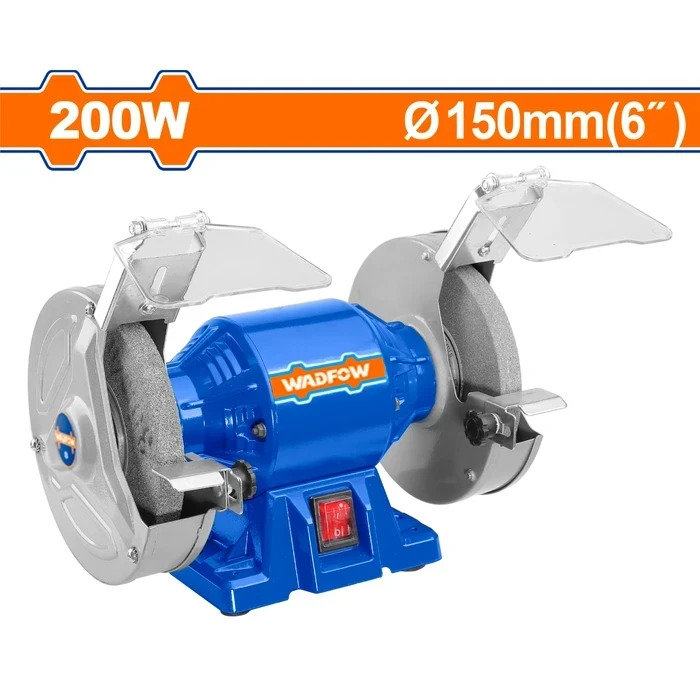 Wadfow 200W Electric 150mm Double Wheel Bench Grinder Machine | 2900RPM Heavy Duty Stationary Sharpener with Aluminum Base & Eye Shields | WBG1A1501