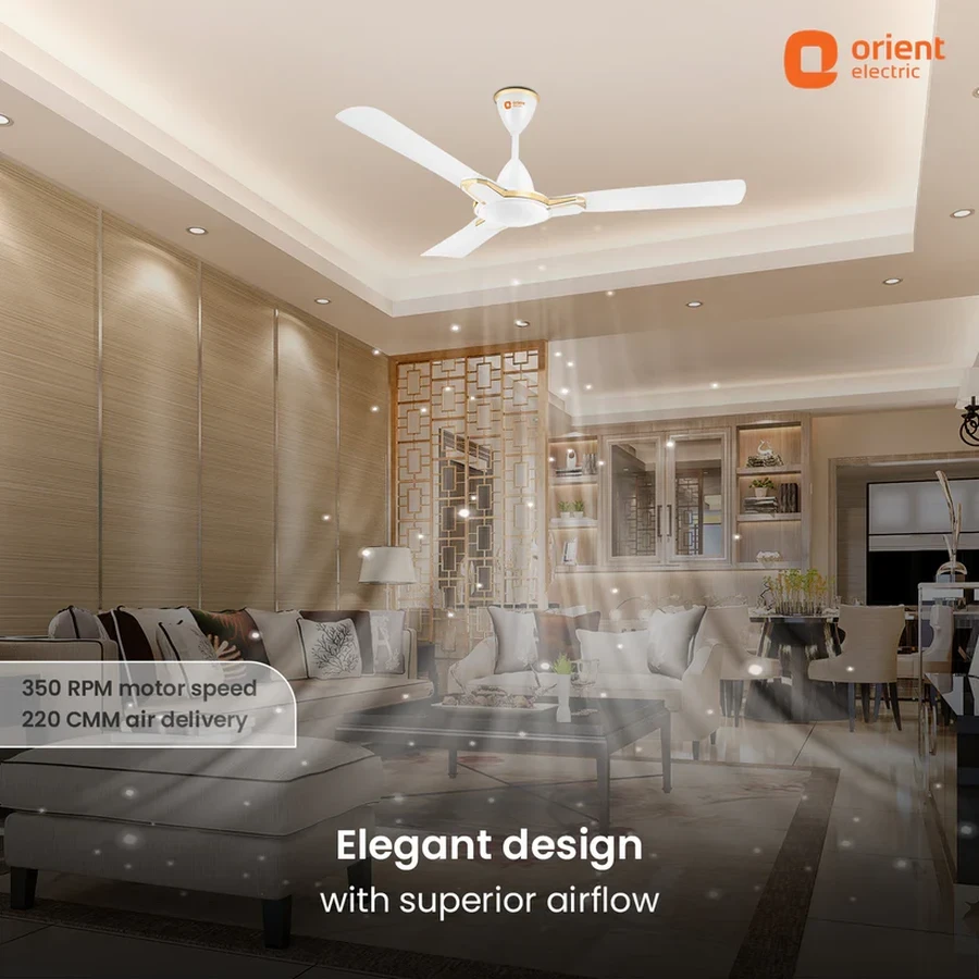 Orient Mozart Designer Ceiling Fan 55 Watts | 1200mm Sweep | 350 RPM | 220 CMM Air Delivery | Minimalist Geometric White & Black