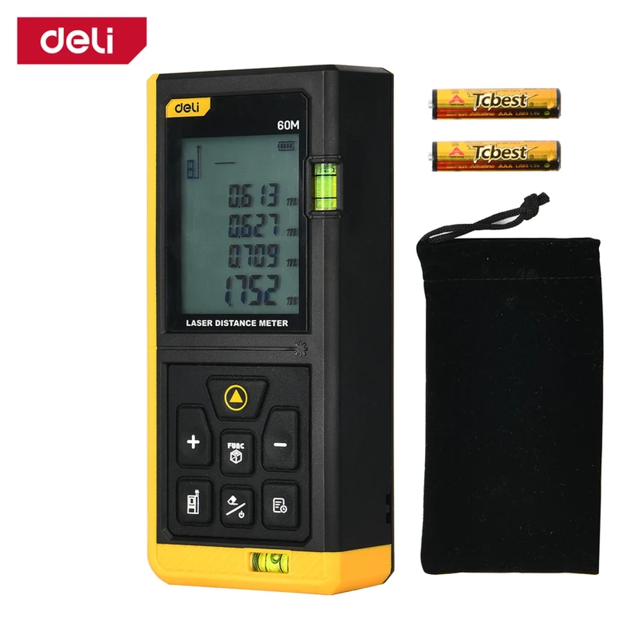 Deli 60m Professional Digital Laser Distance Measure | High-Precision Rangefinder with Dual Laser Projection, 1.7" LCD & 30 Data Storage | EDL4168