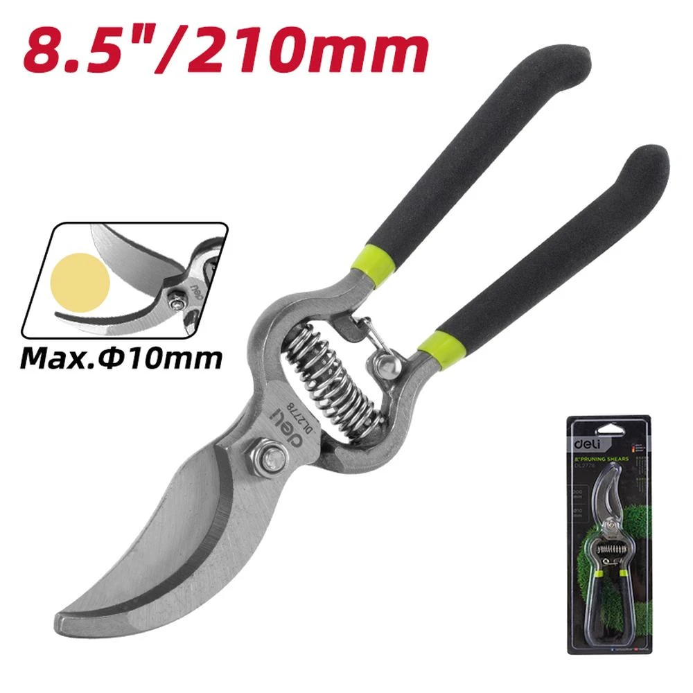 Deli 8" Professional Garden Pruning Shears | Heat-Treated 55# Carbon Steel Bypass Blade Pruner for Fruit Trees, Bonsai & Orchards | EDL2778