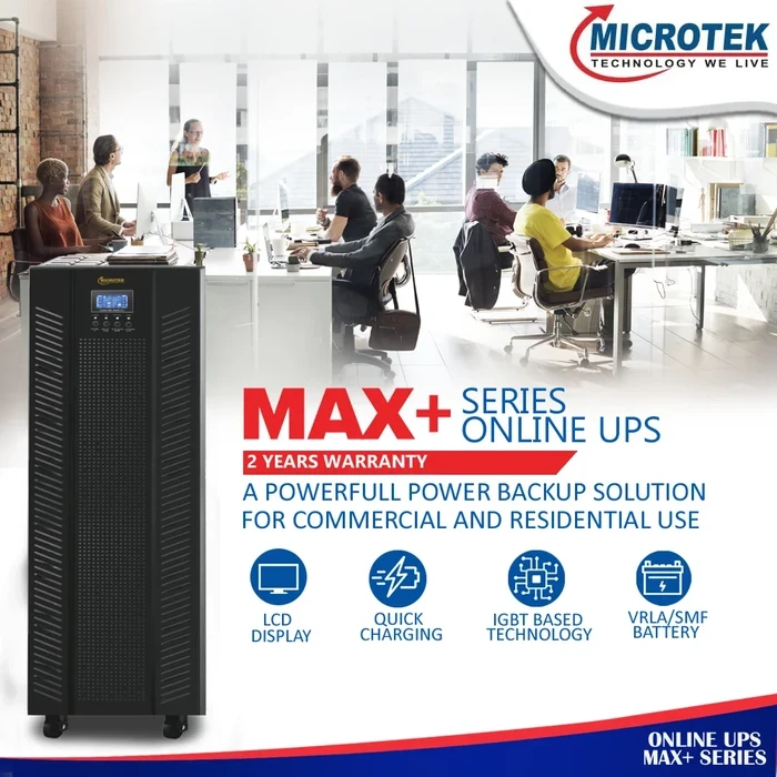 Microtek Max+ 6KVA/4800W True Online Double-Conversion UPS (192V EB Model) | High-Performance DSP Control Technology | Unity Power Factor Output Option & Pure Sine Wave Output