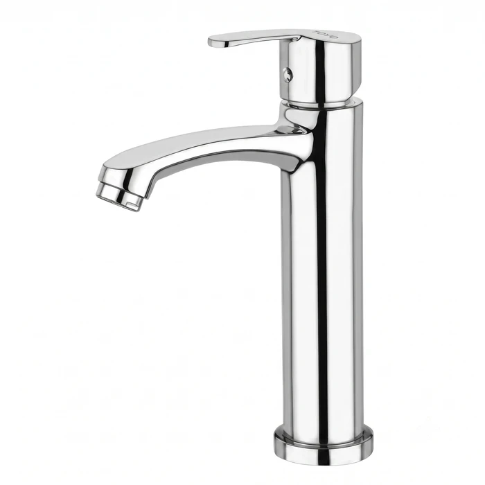 TOYO Single Lever Basin Mixer | Premium Chrome Solid Brass Washbasin Faucet with Extended Spout, Inbuilt Flange Collar & 600 mm Braided Hoses | TOYO-SA-52208