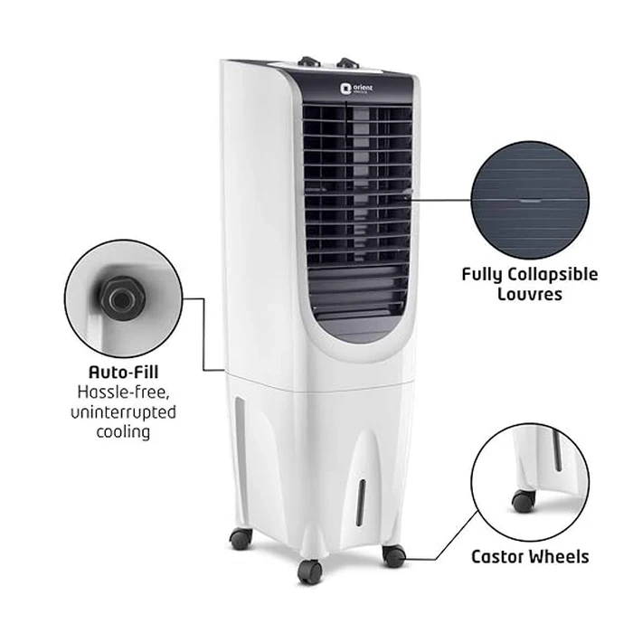 Orient Ultimo Tower 26 Slim Space-Saving Air Cooler | 26 Ltr Tank Capacity with Mechanical Speed Control Dial | DenseNest Honeycomb Cooling with Auto-Fill, Mosquito Net & 160 Watt Energy-Saving Motor