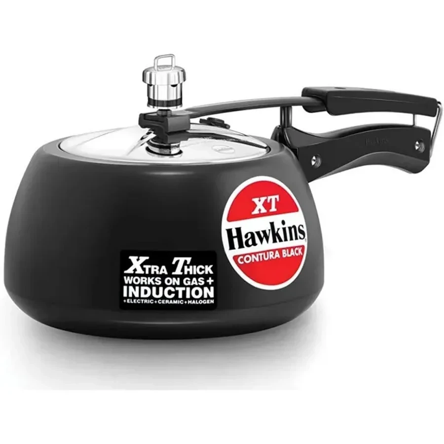 Hawkins CXT30 3L Contura Black XT Pressure Cooker | Hard Anodised Extra-Thick Body | Induction Base | Stainless Steel Lid | Black