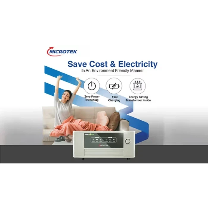 Microtek Energy Saver 925VA 760W 12V Pure Sine Wave Home Inverter | Wide 80V-290V Dual Inverter/UPS Mode Single Battery Backup Systems | 1025/12V SW