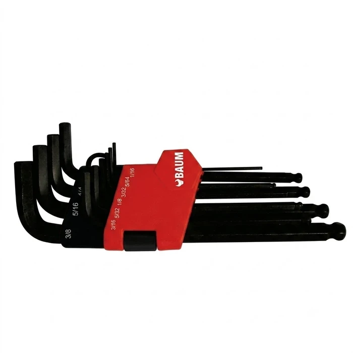 BAUM 10-Piece Imperial Fractional Ball Point Allen Key Set | High-Grade Alloy Steel with 50 HrC Hardness & Black Oxide Finish | Heavy-Duty Plastic Blow Case | Model ART 446/10W (1/16" - 3/8")