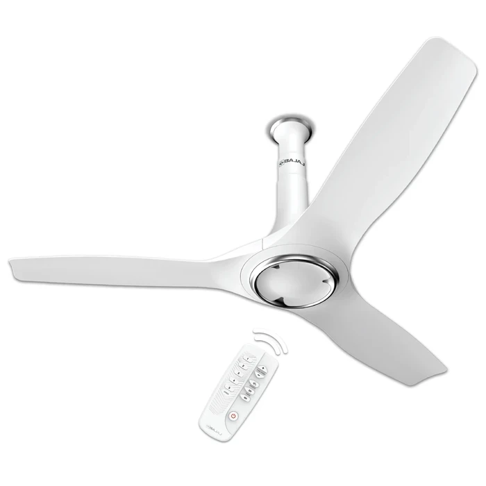 Bajaj Arioso 12DC5R 1200mm (48") 5-Star BLDC Ceiling Fan with Remote | 41W 250 CMM Low-Noise ABS Airfoil Blades - White & Chrome | Model 251720EE