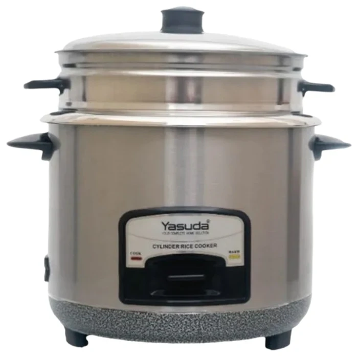Yasuda Stainless Steel Rice Cooker with Integrated Steamer Tray | 1000W Multi-Functional Food-Grade Cooker | Stainless Inner Pot Thick Heating Base | YS-28SY / YS-18SY