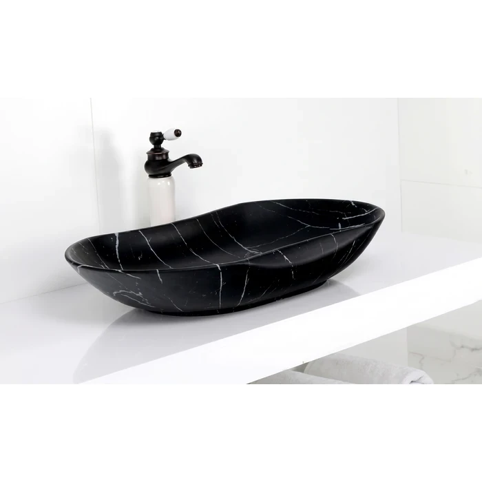 Toyo Camel-162 Ceramic Tabletop Art Basin 16"x26" | Camellia Series Black Marble Matt Premium Finish | Stain Resistant Easy to Clean Bathroom Wash Basin | 655x410x120mm