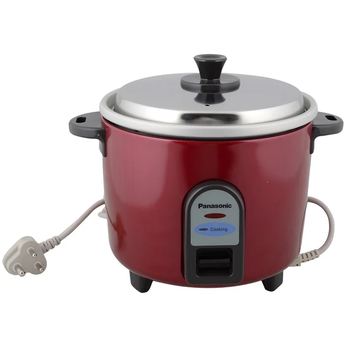 Panasonic SR-WA 10 (GE9) Automatic Rice Cooker 1L | Burgundy & Silver Premium Color Options | Anodized Aluminium Pan & See-Through Glass Lid | 450W Eco Power Kitchen Appliance