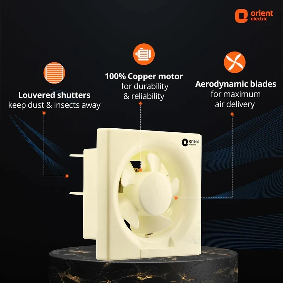 Orient Ventilator RX 250mm Exhaust Fan | 40W High-Performance Motor | 220-240V | 38cm Square Frame | White/Black/Ivory