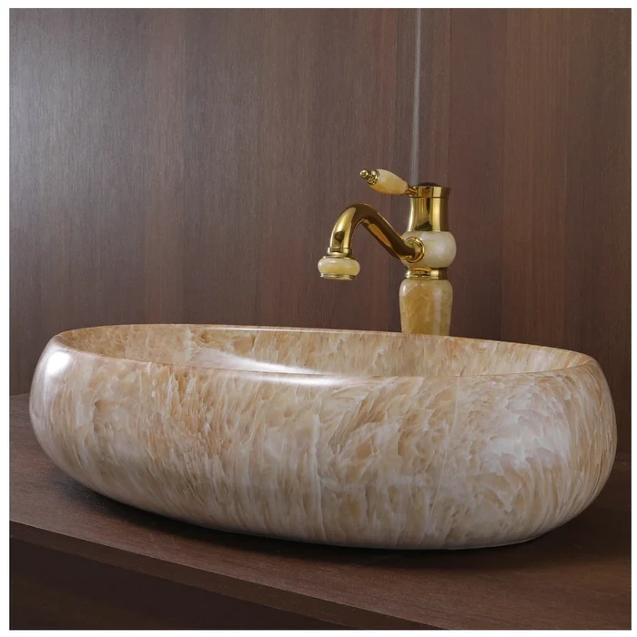 Toyo Rose-121 Ceramic Countertop Art Basin 16"x24" | Brown Onyx Luxury Patterned Finish | Stain Resistant Easy to Clean Bathroom Wash Basin | 600x400x160mm