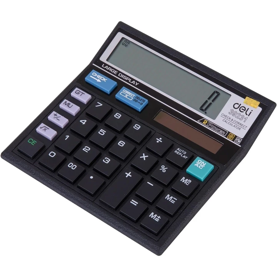 Deli 12-Digit Commercial Desktop Calculator | Big LCD Screen with Check & Correct and Auto Replay Functions | E39231