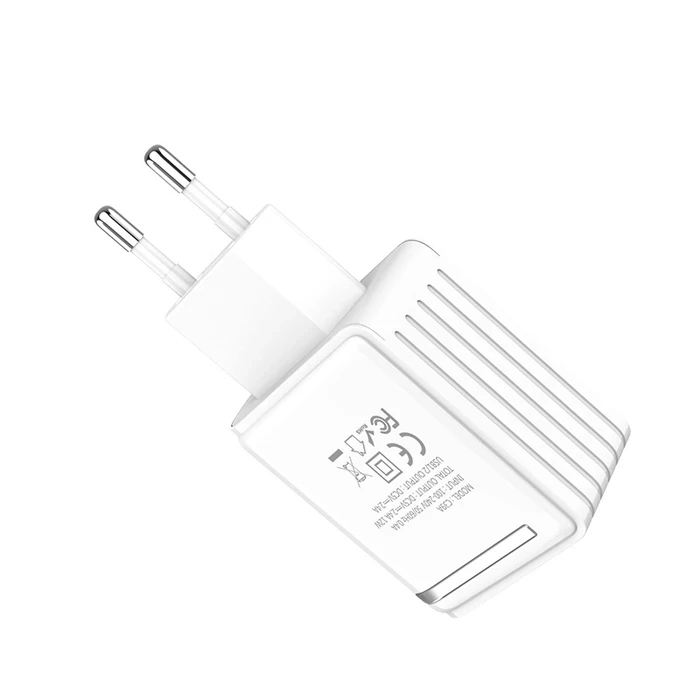 HOCO Enchanting Dual-Port Digital Charging Adapter | 2.4A Power Matrix | Flame-Retardant PC Logic | C39A