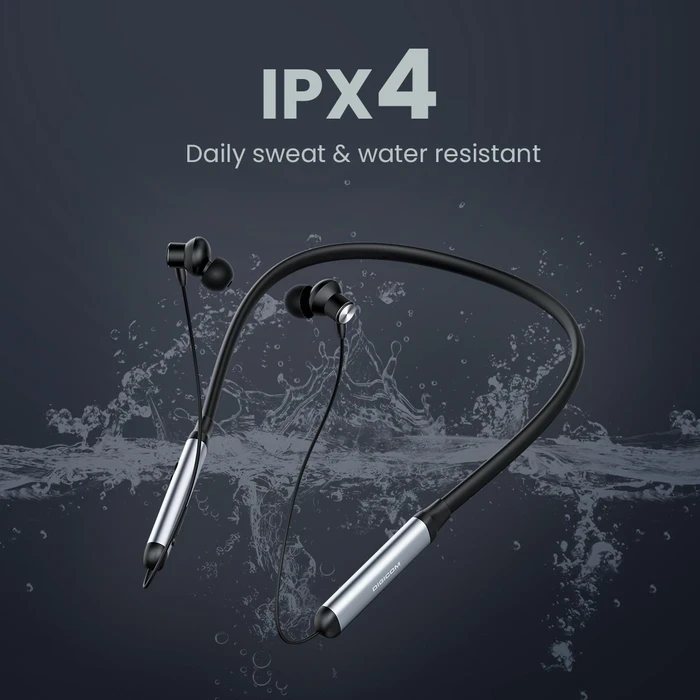 Digicom Flex 4 Wireless Neckband In-Ear Headphone | 20-Hour Playtime Logic | Dual Pairing & 10mm Drivers | IPX4 Water Resistant | Black