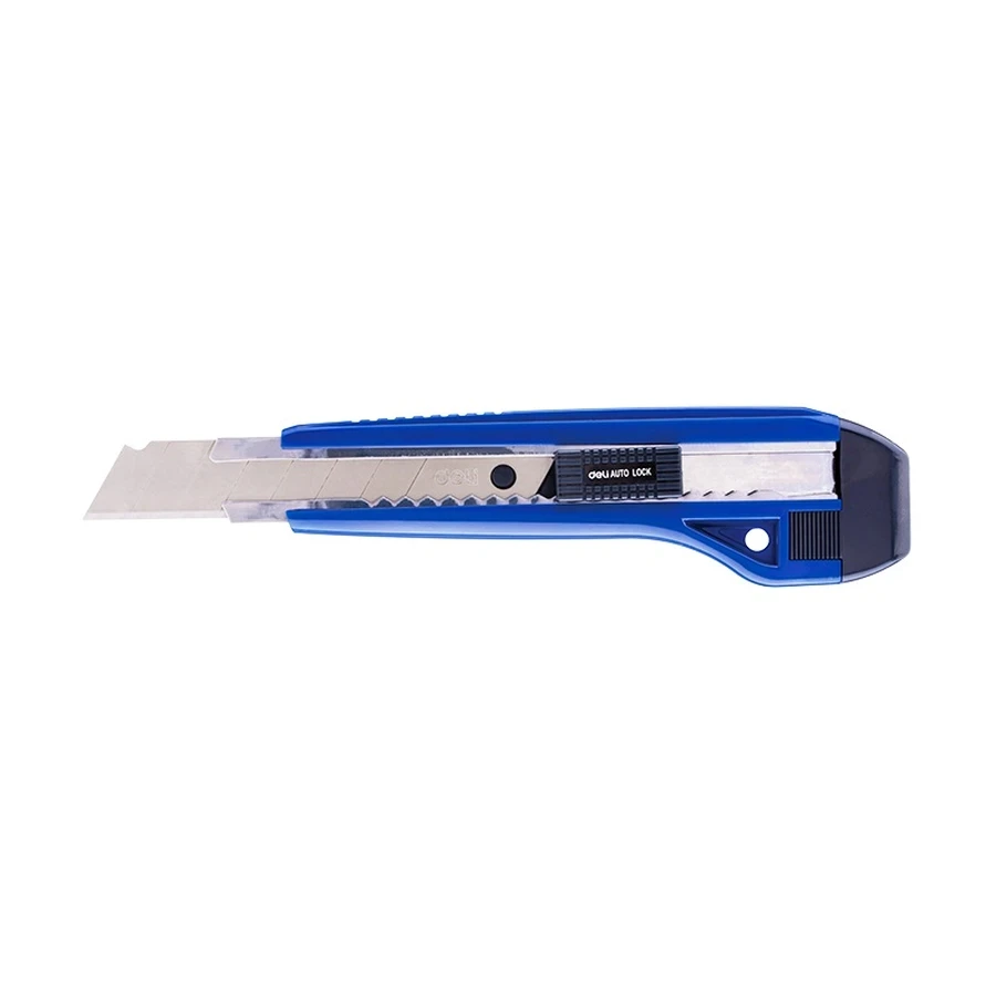 Deli E2041 Heavy-Duty 18mm Utility Paper Cutter | Hardened SK5 Steel Snap-Off Blade with Auto-Lock Safety & Steel Channel ABS Body (Blue) | E2041