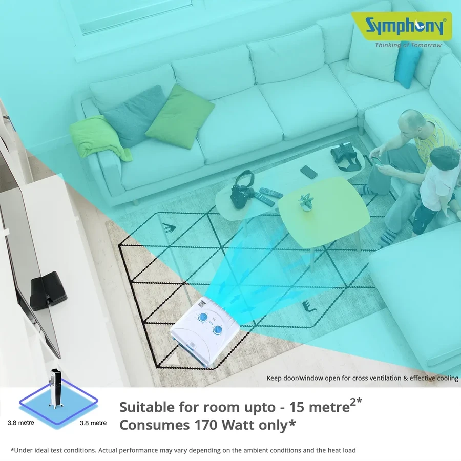 Symphony Diet 35T Tower Air Cooler | 35L Tank | High-Efficiency Honeycomb Pads | 165W Energy Saving