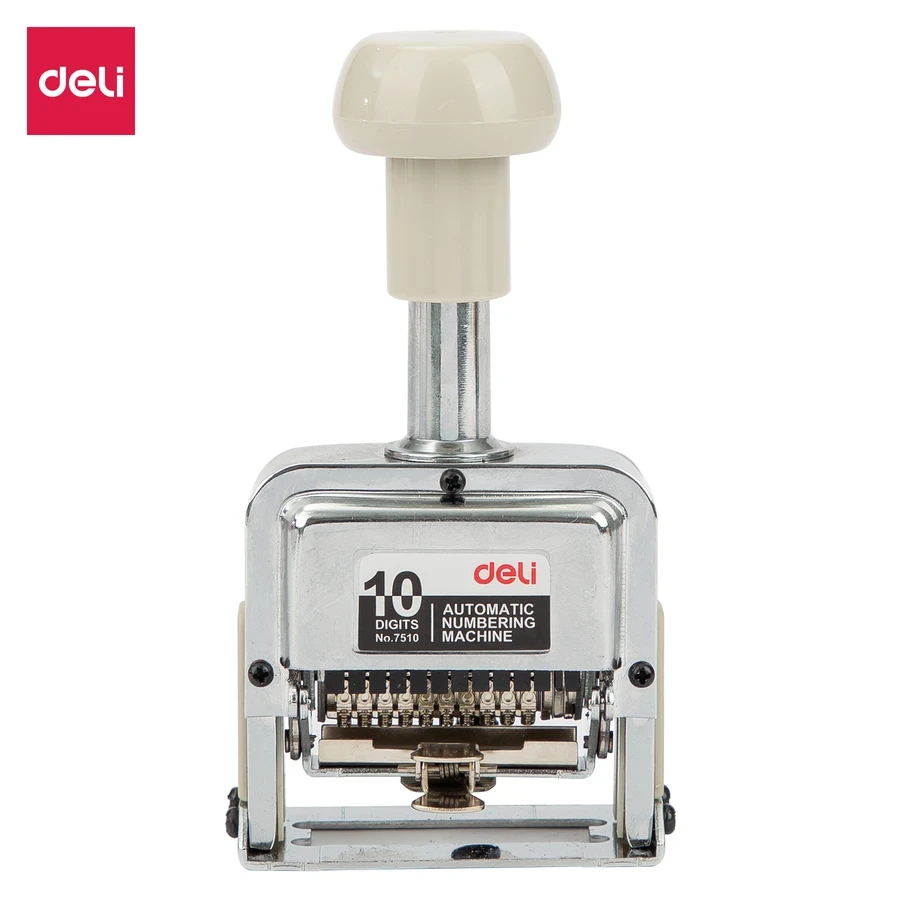 Deli 10-Digit Automatic Numbering Machine (5mm Letter Height) | Heavy-Duty All-Metal Sequential Stamping Tool with Storage Lock | E7510