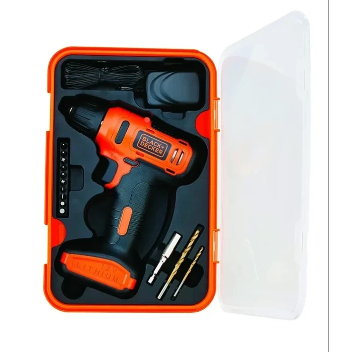 BLACK+DECKER 12V Cordless Drill Driver Kit with Integrated Battery, LED Work Light & 13-Piece Bit Set | Single Gear Variable Speed Compact Screwdriver | LD12SP-B5