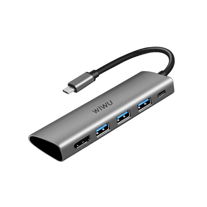 WIWU Alpha 5-in-1 USB-C Hub | Triple USB 3.0 & 4K HDMI Matrix | Type-C Data Interface | Grey | A531H