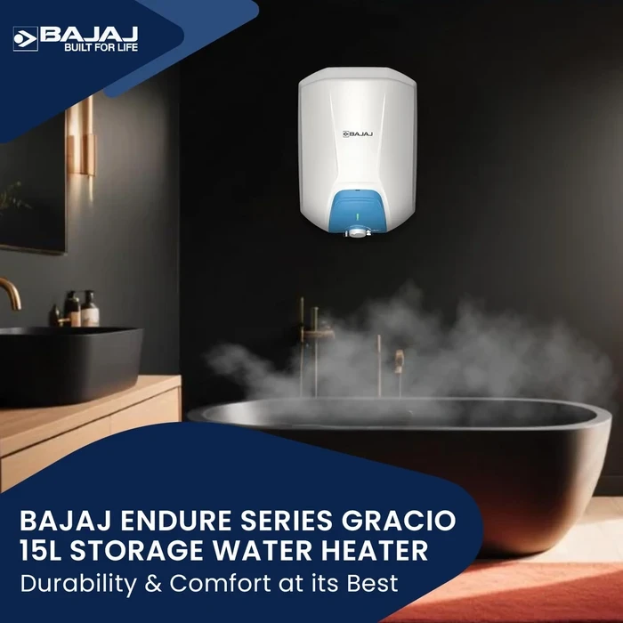 Bajaj 15L & 25L 5-Star Storage Water Heater Geyser | 8 Bar Working Pressure & Child Safety Mode | Endure Series Gracio - 150940, 150941