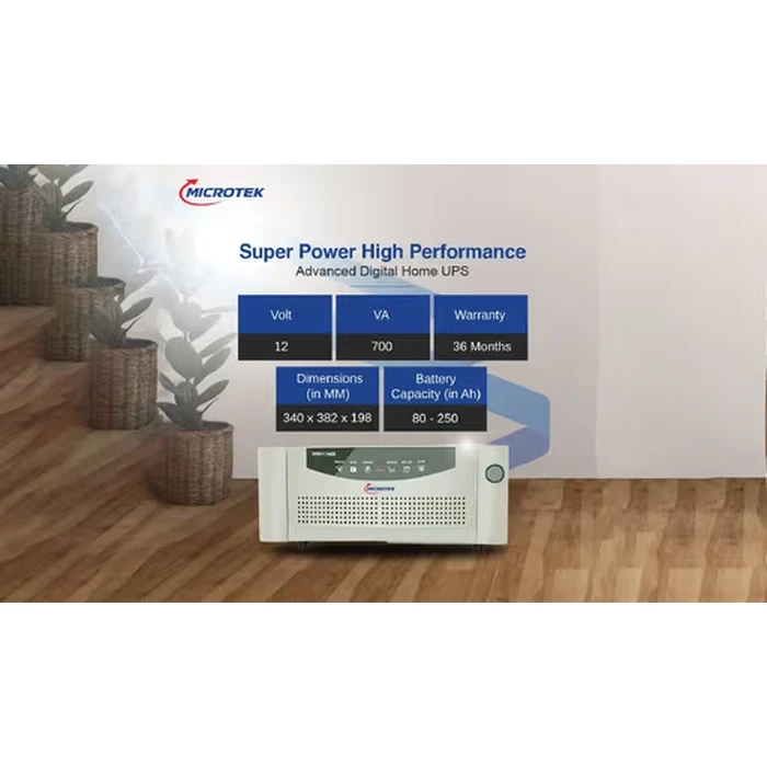 Microtek Super Power 600VA 550W 12V Pure Sine Wave Digital Home Inverter | Wide 80V-290V Dual Inverter/UPS Mode Desktop Power Backup | DG700/12V