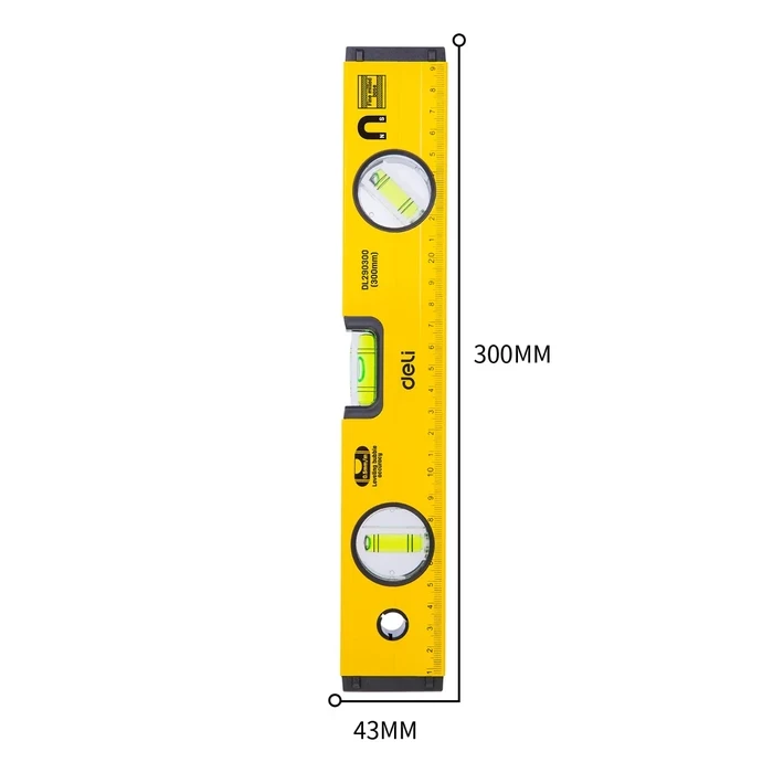 Deli 300mm Magnetic Spirit Level | 3 High-Visibility Bulbs with 0.5mm/m Accuracy | CNC Milled Aluminum Frame with Clear Scale Markings & Shockproof Ends | EDL290300