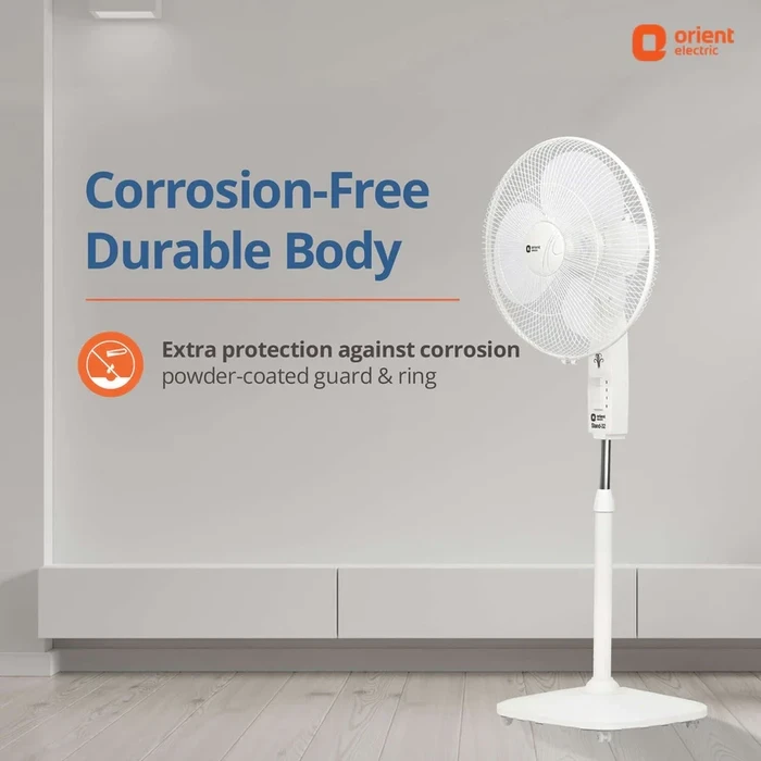 Orient Pedestal Fan | 400mm Sweep Size High-Velocity 84CMM Air Delivery | 58W Energy-Efficient Motor Stand Fan | Signal White | Stand 32