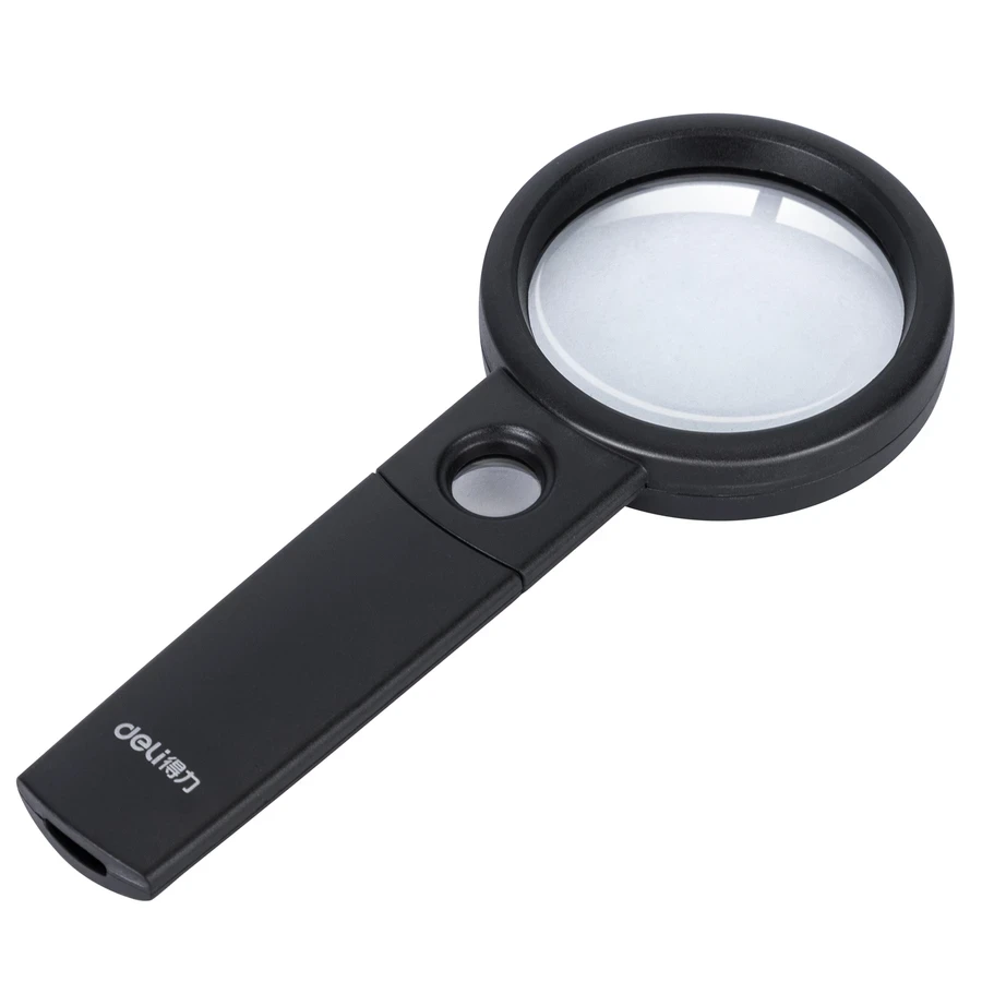 Deli 55mm Handheld Dual-Power Optical Magnifier | 2.5x Primary & 6x Spot Lens with Ergonomic ABS Handle (Black) | E9091