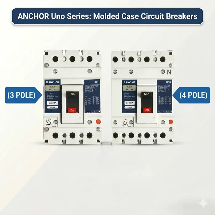 Anchor UNO B0 MCCB Series | 20A - 125A Range | 3P & 4P | 125AF 10kA | Adjustable Thermal Release Logic