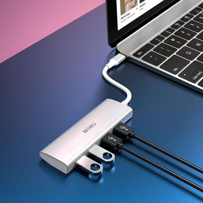 WIWU Alpha 4-in-1 USB-C Hub | Quad USB 3.0 Super-Speed Matrix | Grey | Alpha 440