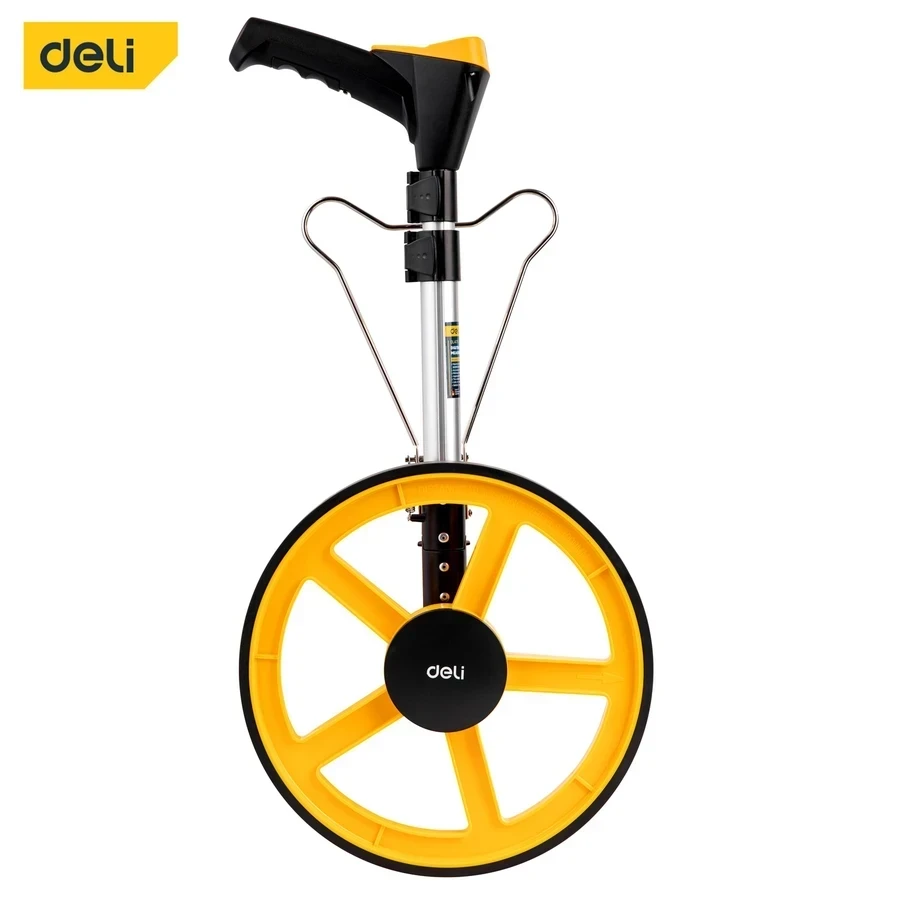 Deli 300mm (12.5") Professional Digital Distance Measuring Wheel | Metric/Imperial Electronic Survey Meter with Large Backlit LCD, 5 Data Memory & 3-Stage Folding Handle | EDL4179 (Yellow)