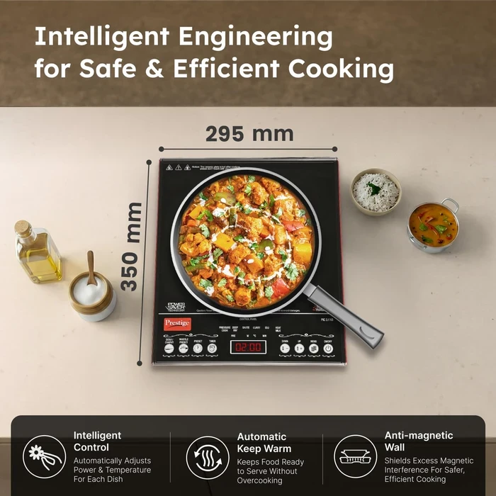 Prestige PIC 3.1 V3 2000W Induction Cooktop with Automatic Whistle Counter & Keep Warm Function | Touch Control Portable Countertop Stove - Model 41944