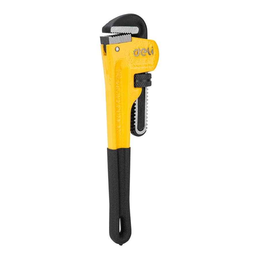 Deli 12" Professional Ductile Cast Iron Industrial Pipe Wrench | Heavy-Duty High-Hardness Plumbing Wrench with Precision Worm Gear & Anti-Slip Grip | EDL2512 (Yellow/Black)