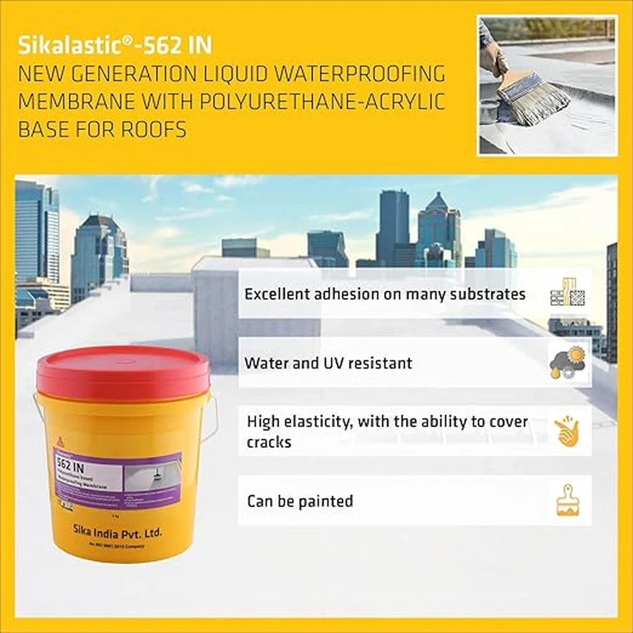 Sika Sikalastic 562 IN Liquid Applied Membrane 5Kg & 25Kg 767192 | Acrylic Waterproofing | Metal and Glass Compatible | Terracotta and White