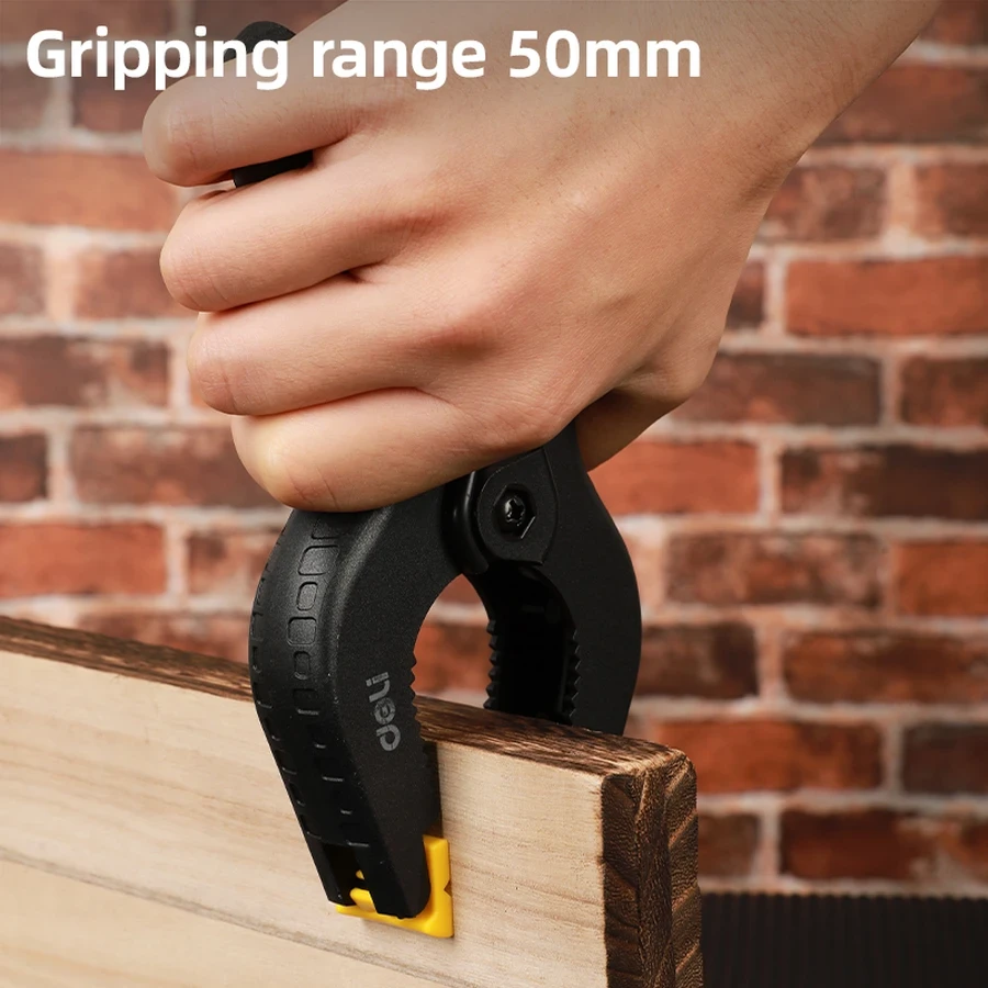 Deli 6" Professional Heavy-Duty Nylon Spring Clamp | Quick-Release 50mm Capacity Hand Clamp with High-Tension Spring & Ergonomic Grip | EDL110006-2S
