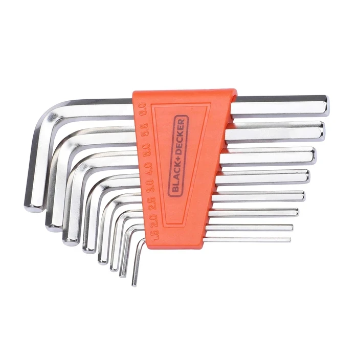 BLACK+DECKER 8-Piece Metric Alloy Steel L-Shaped Hex Key Set (1.5mm - 6mm) | Polished High-Torque Allen Key Ring with Organizer | BDHT81593