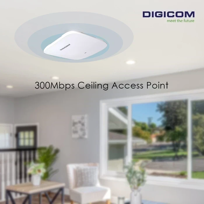 Digicom DG-CAP930Q 300 Mbps High Power Ceiling Access Point | Internal High Gain Antenna Logic | Seamless Enterprise Networking System | 300 Mbps