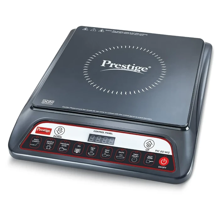 Prestige PIC 20.0 1600W Induction Cooktop with Automatic Whistle Counter & Keep Warm Function | Feather Touch Glass Top Stove - Model 41998