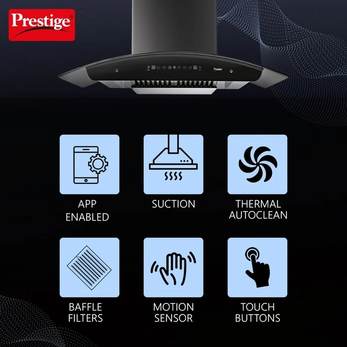 Prestige Oscar Plus SafeSense 900 IoT Kitchen Hood Chimney (90 cm / 1000 m³/hr) | Motion Sensor & Thermal Auto-Clean with Gas Leak Detector -  41841