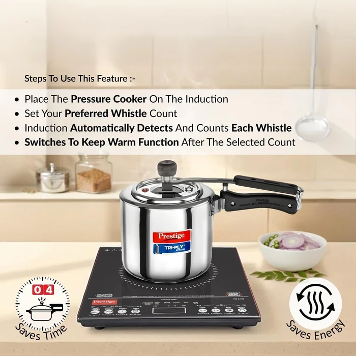 Prestige PIC 3.1 V3 2000W Induction Cooktop with Automatic Whistle Counter & Keep Warm Function | Touch Control Portable Countertop Stove - Model 41944