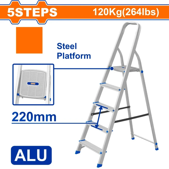 Wadfow Aluminum & Steel Household Folding Step Ladder with Top Steel Platform (120 Kg Max Load / 4, 5, 7, 8 Steps) - WLD3H05 Series
