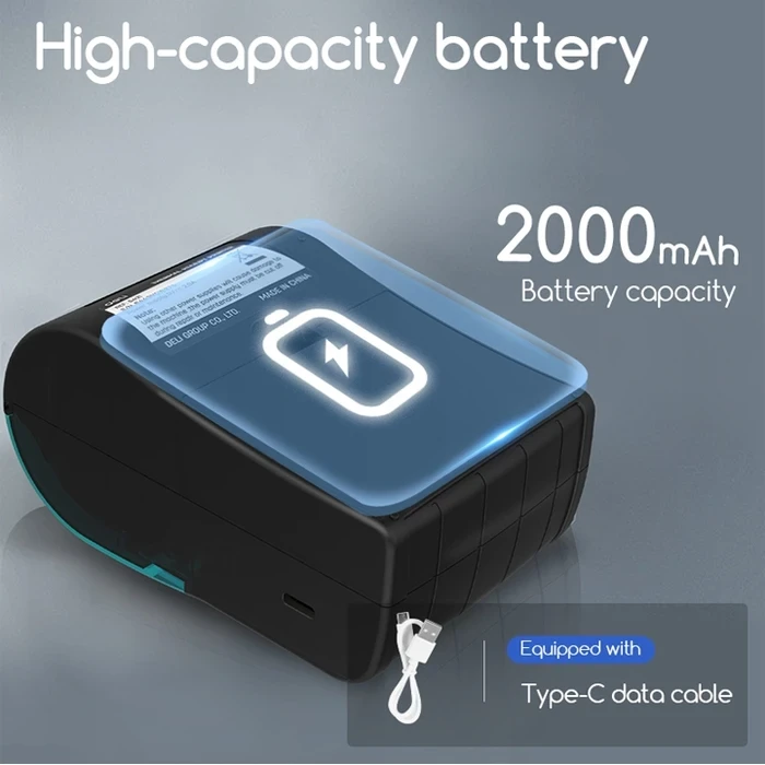DELI 2.0" Portable Wireless Direct Thermal Receipt Printer | 60mm/s 203 DPI Bluetooth & USB Type-C Mobile POS Billing Machine | ES421