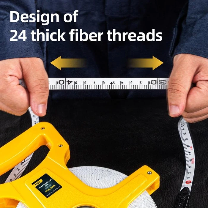 Deli Tools 50m (164ft) Fiberglass Measuring Tape | Non-Conductive Stretch-Resistant Blade with Open Frame Design & Dual Scale | EDL98050Y