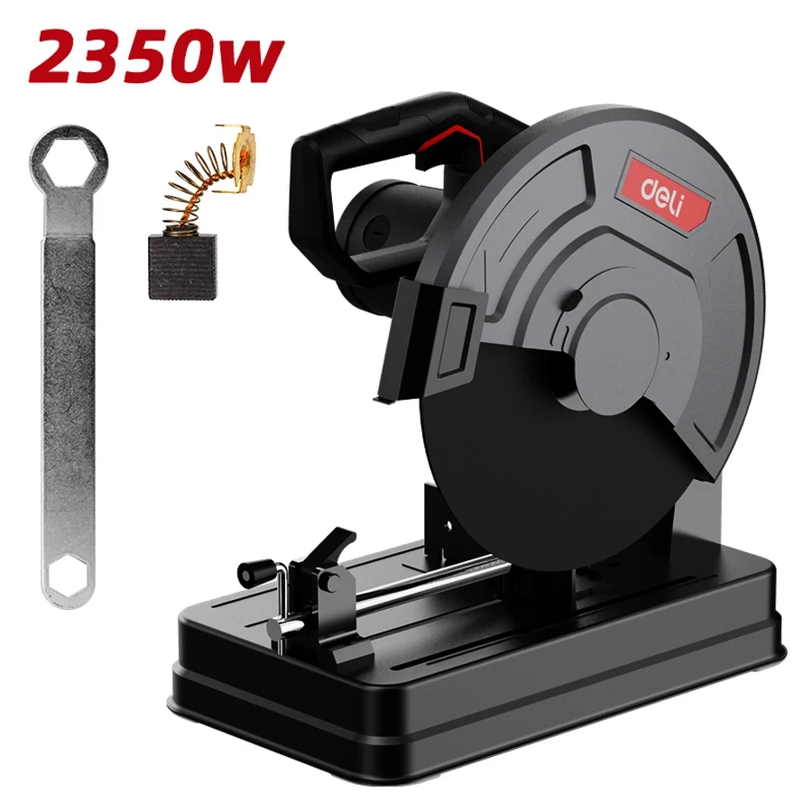 Deli 2350W 14" (355mm) Professional Metal Cut Off Chop Saw (3800 RPM) | Heavy-Duty Stamped Steel Base & Ergonomic D-Handle with 100mm Max Cut (Red) | EDE-XQ355-1E