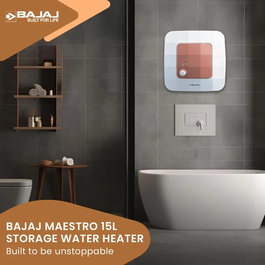 Bajaj 10L, 15L & 25L Storage Water Heater Geyser | Titanium Armour, Swirl Flow & 8 Bar Pressure with Child Safety | Maestro Series