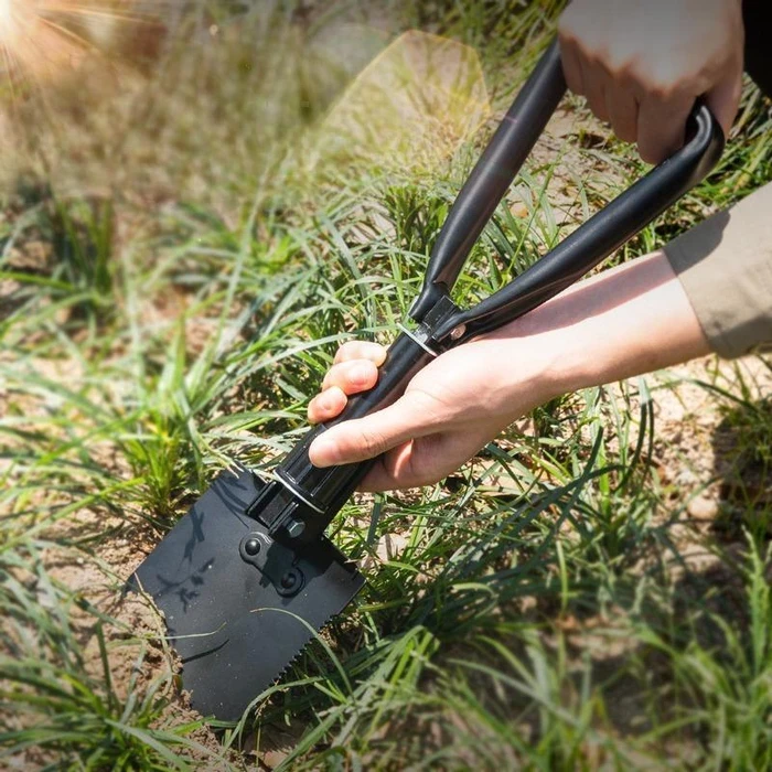 Deli Tools Tri-Fold Shovel | 150mm Ultra-Compact Folding Carbon Steel Entrenching Spade for Camping & Emergency Kits | DL554001