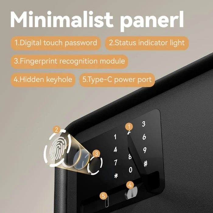 DELI Electronic Biometric Fingerprint & Digital Keypad Solid Steel Security Safe Box | Velvet Lined Triple-Unlock Cash & Valuables Locker | VS4529-BK