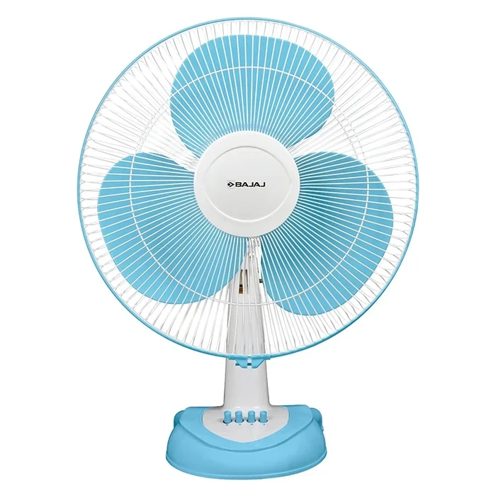 Bajaj Esteem 400MM Table Fan | 100% Copper Motor Thermal Overload Protector 65 CMM Aerodynamic Blades Icy Blue & White 251319