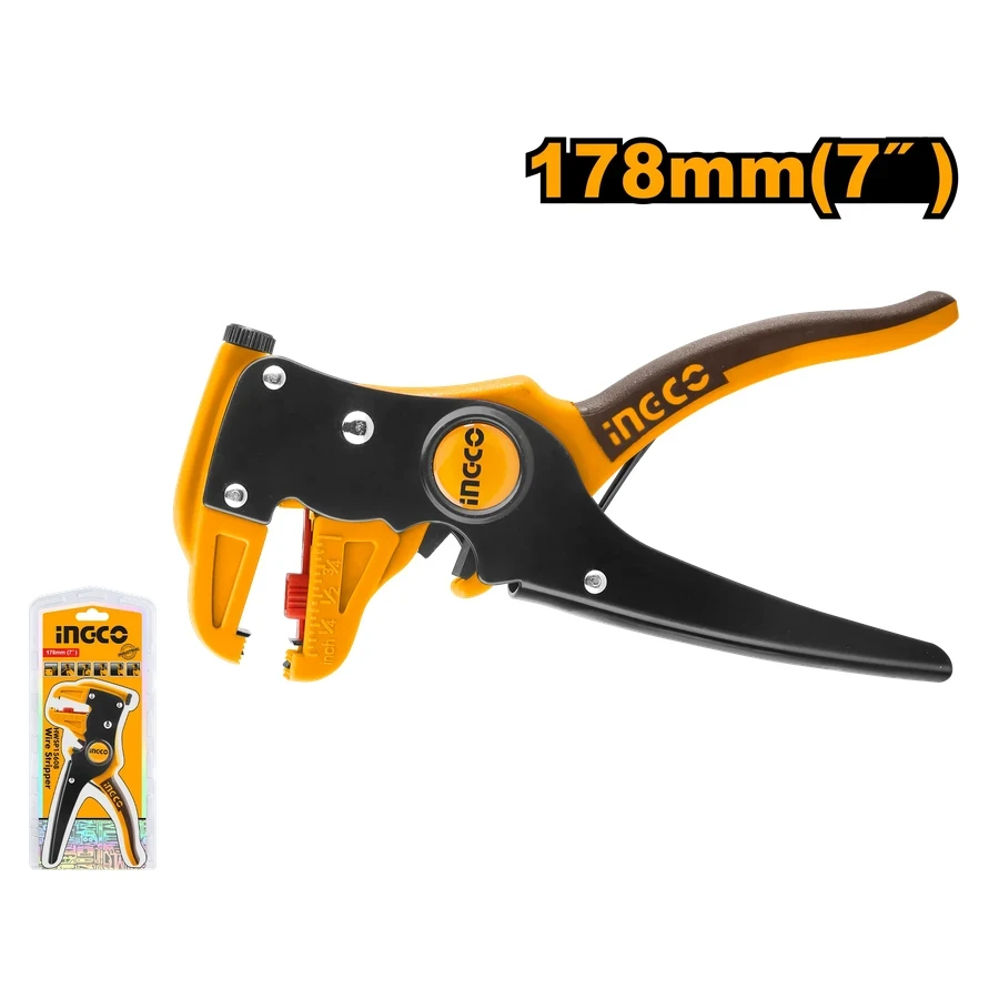 INGCO Professional Wire Stripper & Cutter (0.5mm²–6.0mm² / AWG 20–10) | Hardened 65Mn Alloy Steel Blades & Spring-Loaded Grip | HWSP15608